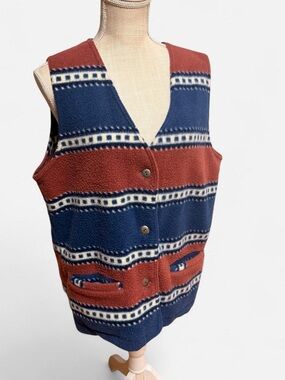 Striped Fleece Vest in Navy & Rust